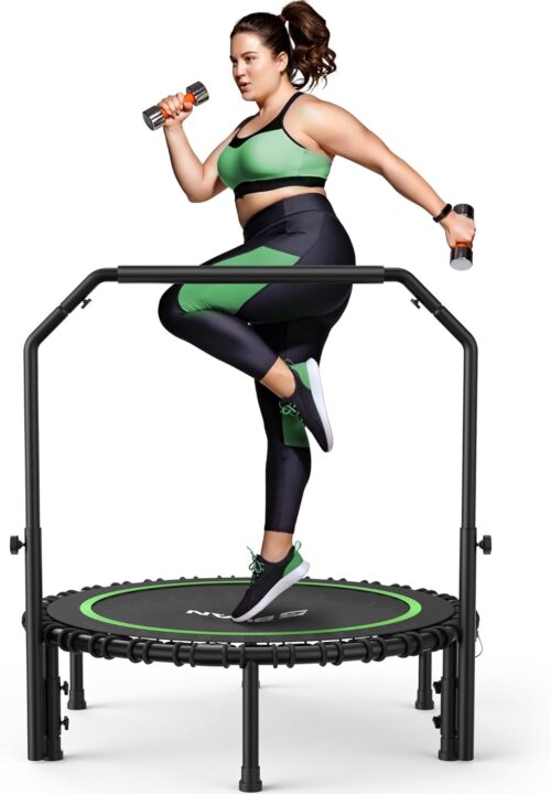 BCAN 450/550 LBS Foldable Mini Trampoline, 40″/48″ Fitness Trampoline with Bungees, U Shape Adjustable Foam Handle, Stable & Quiet Exercise Rebounder for Adults Indoor/Outdoor Workout