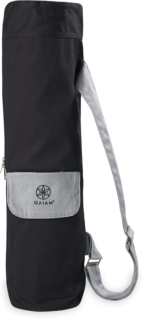 Gaiam Cargo Yoga Mat Bag, Full-Zipper Yoga Mat Carrier with Adjustable Strap, Front & Exterior Phone Pocket with Earbuds Slit, Stylish & Functional Fitness Mat Holder for Women & Men