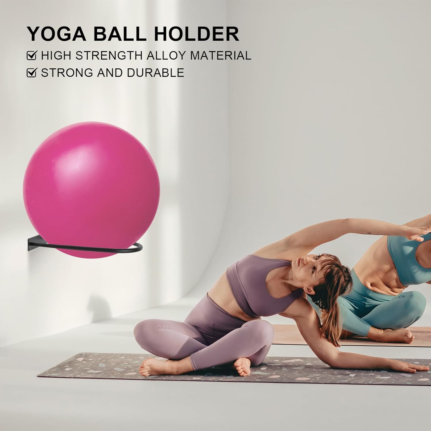 Stability Ball Holder Wall Mount - Heavy Duty Exercise & Yoga Ball Storage Rack for Home, Yoga Studios, and Commercial Gyms - Space-Saving Design for Stability Balls up to 85cm(Black 1-Pack) - Image 3