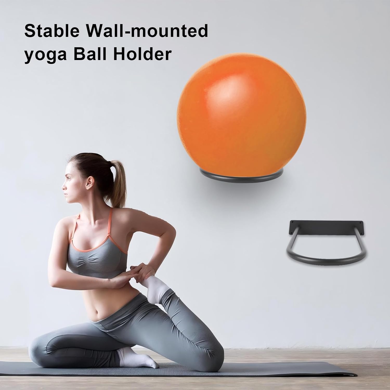 Stability Ball Holder Wall Mount - Heavy Duty Exercise & Yoga Ball Storage Rack for Home, Yoga Studios, and Commercial Gyms - Space-Saving Design for Stability Balls up to 85cm(Black 1-Pack) - Image 4