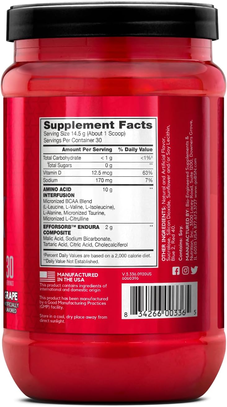 BSN Amino X Muscle Recovery & Endurance Powder with BCAAs, 10 Grams of Amino Acids, Keto Friendly, Caffeine Free, Flavor: Grape, 30 servings (Packaging may vary) - Image 9