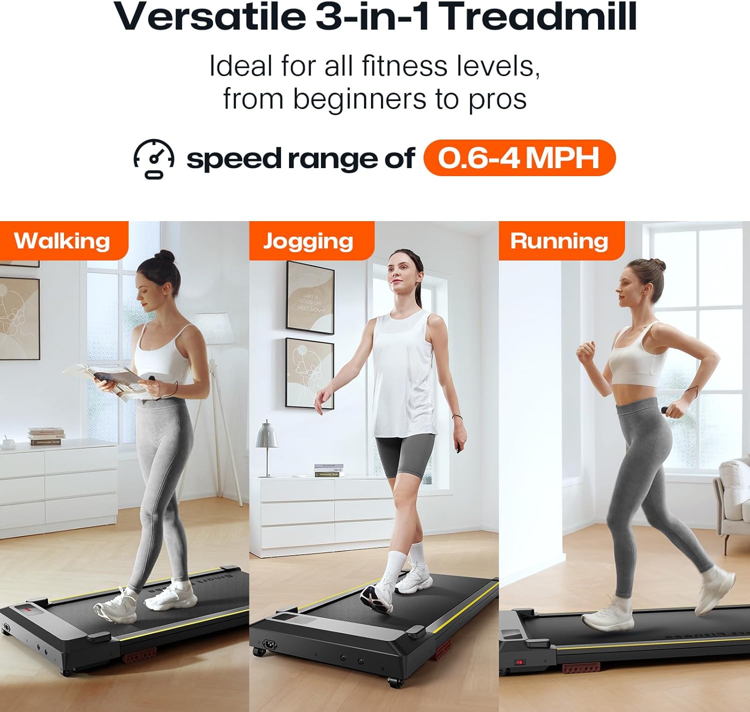 Smart Walking Pad with App & Remote Control, 3-in-1 Under Desk Treadmill, Compact & Quiet Treadmill for Home Office, Double Shock Absorption, No Assembly Needed - Image 5