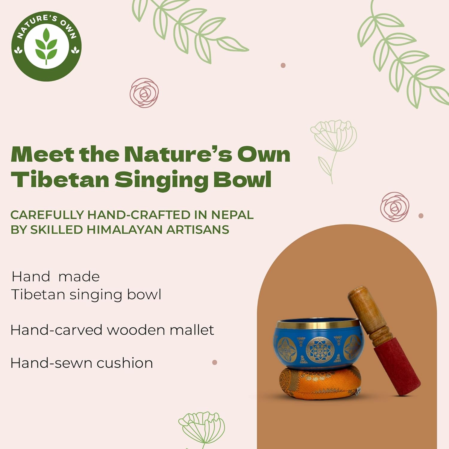 Nature's Own Tibetan Singing Bowl Set- Easy to Play- Meditation Sound Bowl Handcrafted in Nepal for Yoga, Mindfulness, Chakra Healing, Stress Relief- Spiritual Gifts for Women and Men (3.5 Inch, Blue) - Image 4