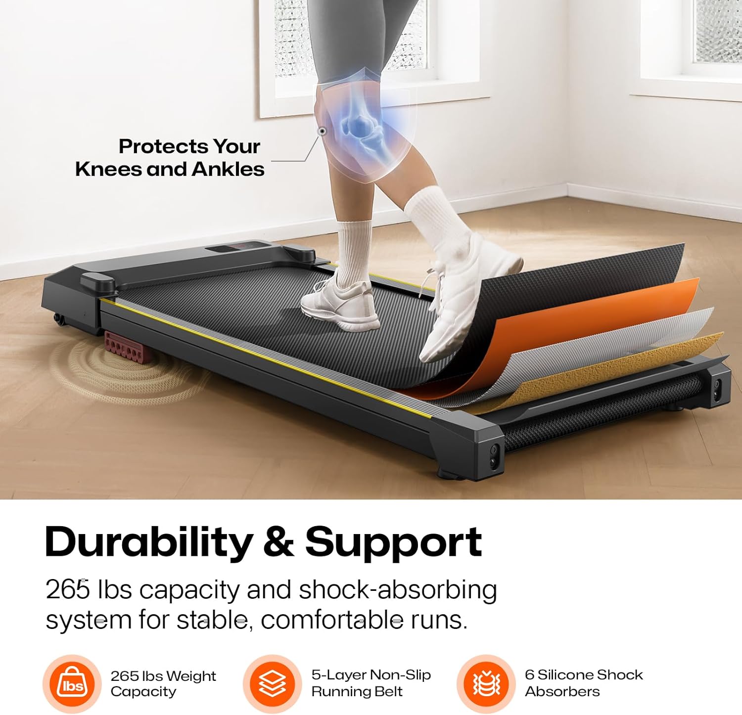 Smart Walking Pad with App & Remote Control, 3-in-1 Under Desk Treadmill, Compact & Quiet Treadmill for Home Office, Double Shock Absorption, No Assembly Needed - Image 7