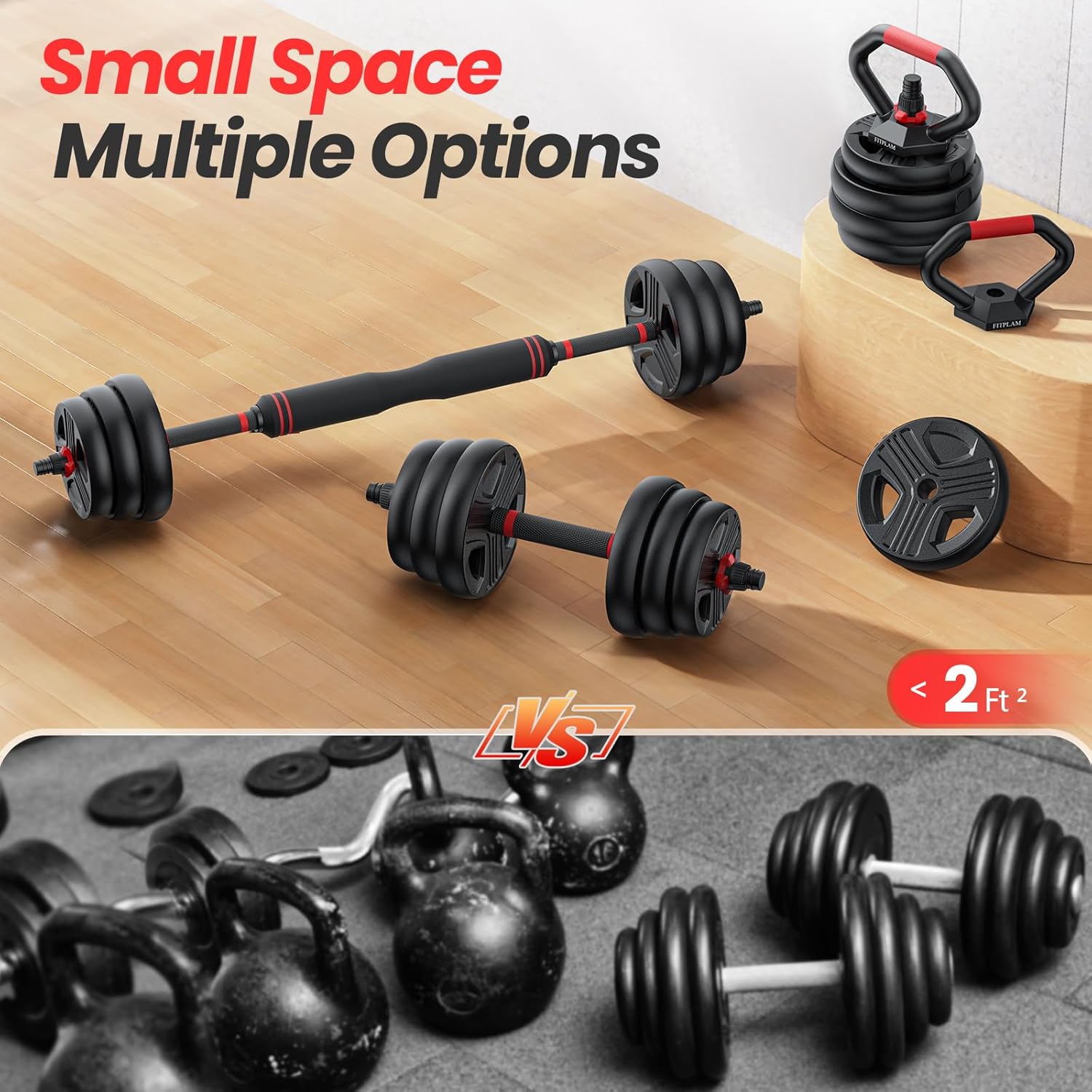 Adjustable dumbbell set,20/35/45/55/70/90lbs Free Weights set with upgraded nut, 4 in 1 Weight Set Used as Kettlebells, Barbell, Push up Stand, Fitness Exercise for Home Gym Suitable Men/Women - Image 5