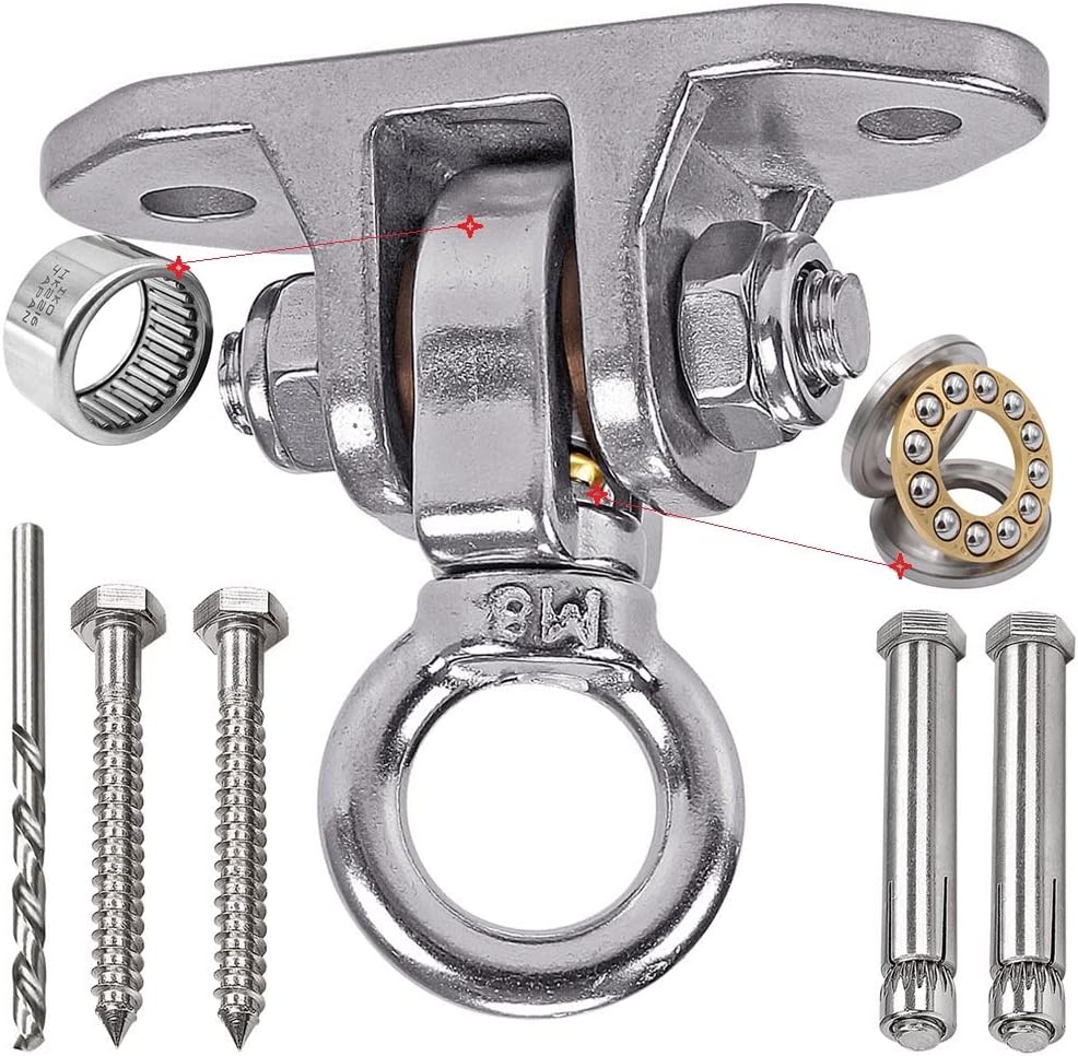 Stainless Steel Heavy Duty Swing Hanger with Smooth Swing Bearings, Heavy Duty 180°+360° Swivel Swing Hook, 1200 lb Capacity Playground Yoga Hammock Chair Rope Sandbag Porch Swing Bag Sleeve - Image 2
