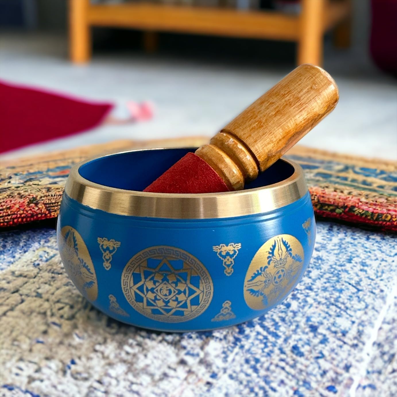Nature's Own Tibetan Singing Bowl Set- Easy to Play- Meditation Sound Bowl Handcrafted in Nepal for Yoga, Mindfulness, Chakra Healing, Stress Relief- Spiritual Gifts for Women and Men (3.5 Inch, Blue) - Image 8