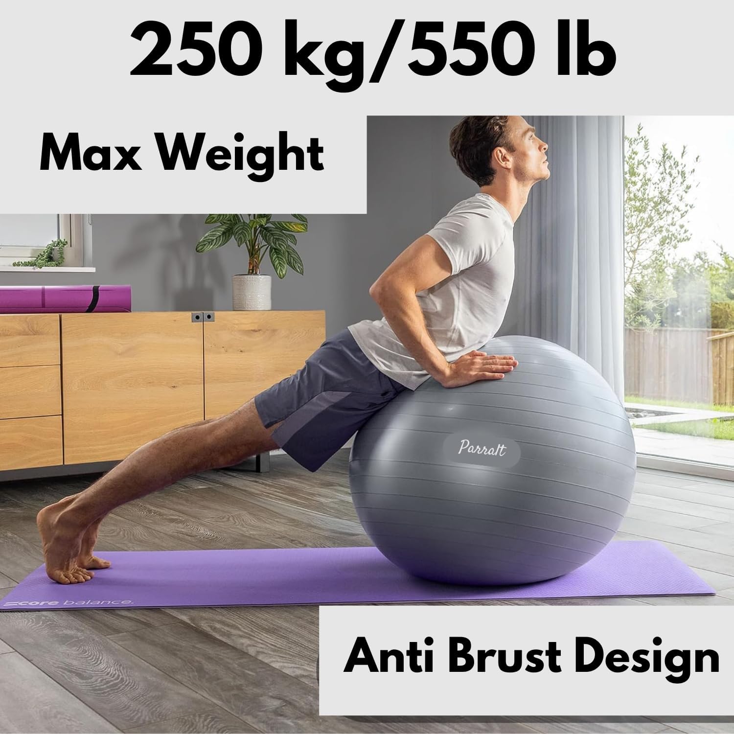 Premium Yoga Exercise Ball - Anti-Burst & Slip-Resistant Stability Ball for Pilates, Balance, Fitness, Core Strength & Flexibility Training – Ideal for Home & Gym Workouts - Image 3