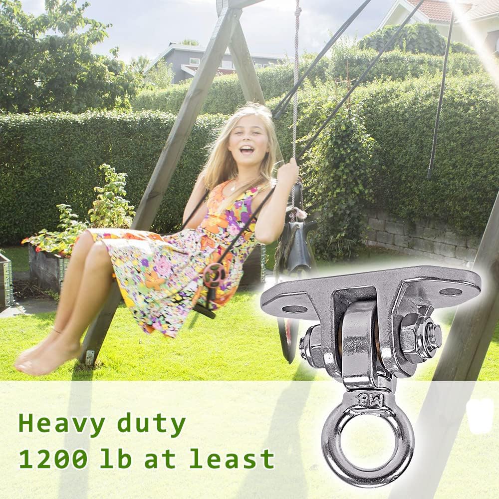 Stainless Steel Heavy Duty Swing Hanger with Smooth Swing Bearings, Heavy Duty 180°+360° Swivel Swing Hook, 1200 lb Capacity Playground Yoga Hammock Chair Rope Sandbag Porch Swing Bag Sleeve - Image 4