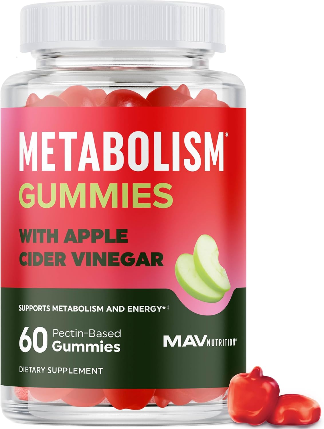 Metabolism Gummies with Apple Cider Vinegar | Energy, Digestion & Lean Body Mass Support | Apple Cider Vinegar Gummies with The Mother, B12 & Folate | Metabolism Support for Women & Men | 60 Ct. - Image 2
