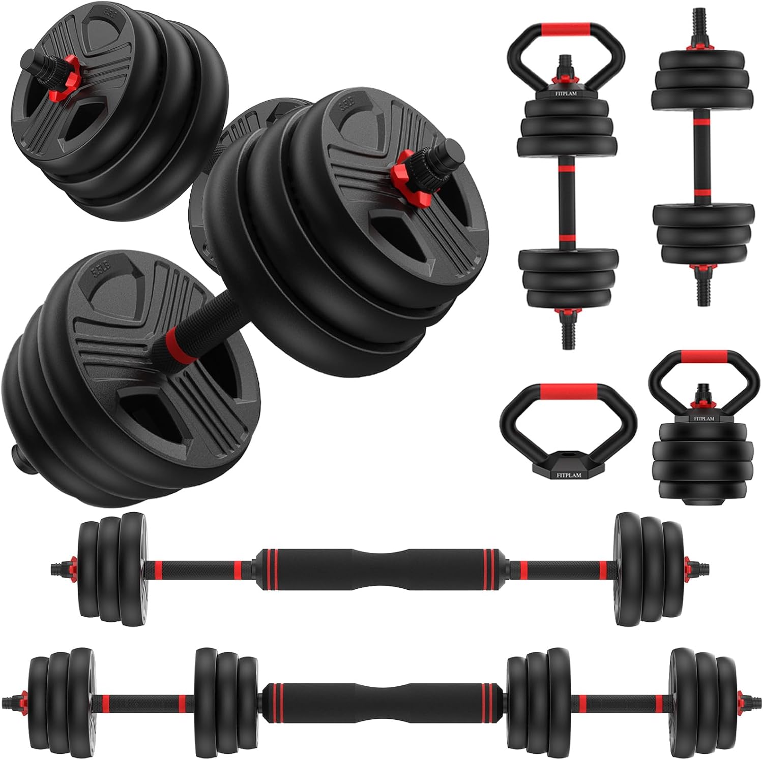 Adjustable dumbbell set,20/35/45/55/70/90lbs Free Weights set with upgraded nut, 4 in 1 Weight Set Used as Kettlebells, Barbell, Push up Stand, Fitness Exercise for Home Gym Suitable Men/Women - Image 2