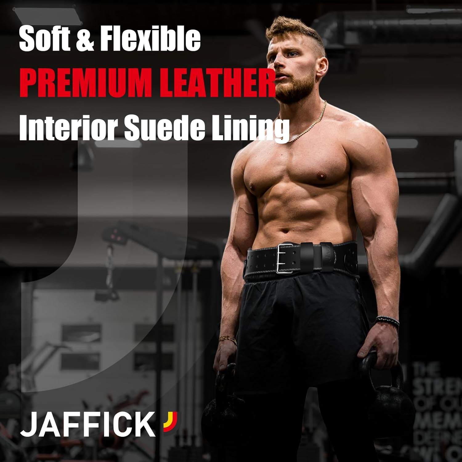 Jaffick Leather Weight lifting belt & 2-in-1 Dip Belt with Rope for Weightlifting Pull Up Gym Powerlifting Squat Bodybuilding Waist Support for Men Women - Image 6