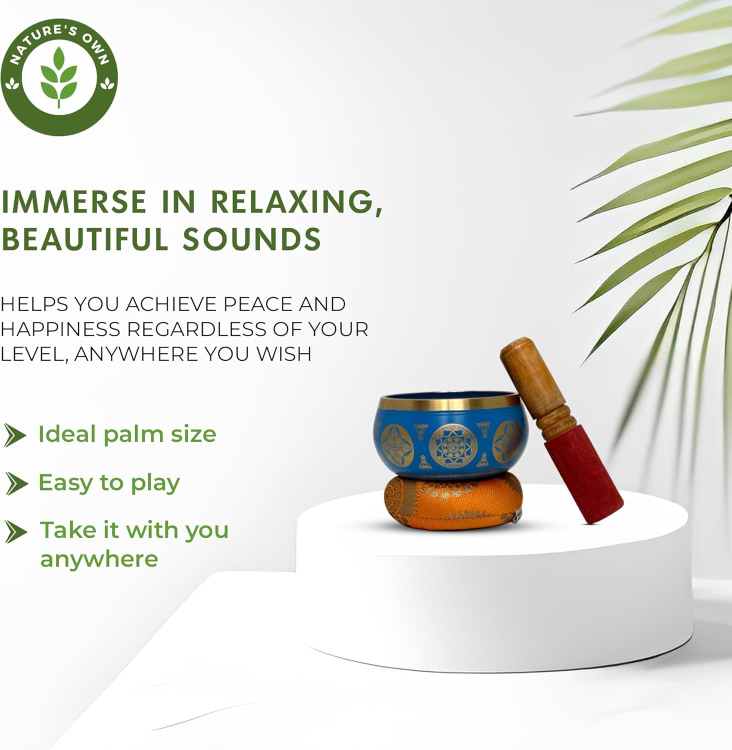 Nature's Own Tibetan Singing Bowl Set- Easy to Play- Meditation Sound Bowl Handcrafted in Nepal for Yoga, Mindfulness, Chakra Healing, Stress Relief- Spiritual Gifts for Women and Men (3.5 Inch, Blue) - Image 5