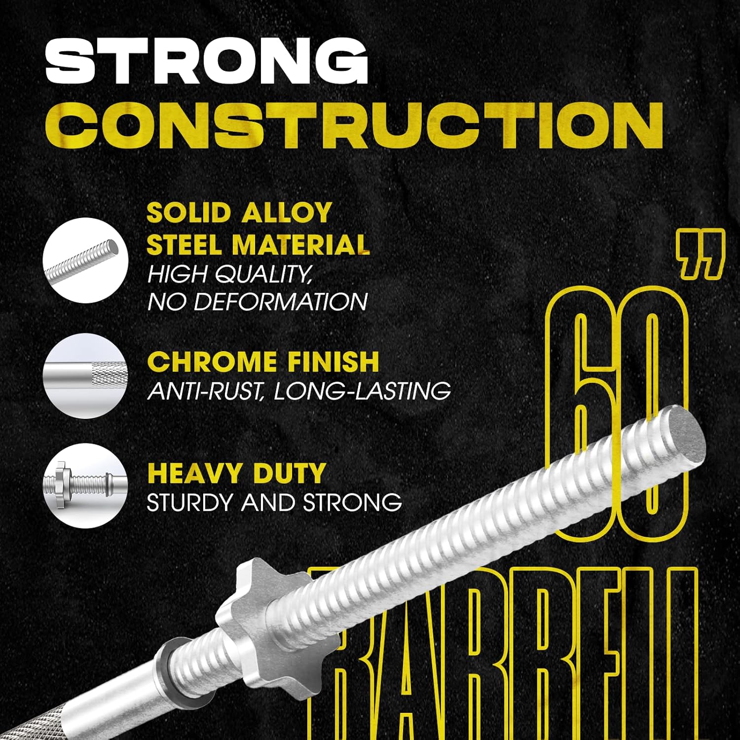 Yes4All 480LB Standard Straight Barbell 60" & EZ Curl Bar 47", Weight Bar 1" Diameter - Star Lock Collars & Rubber Ring for Deadlifts, Squats - Image 4