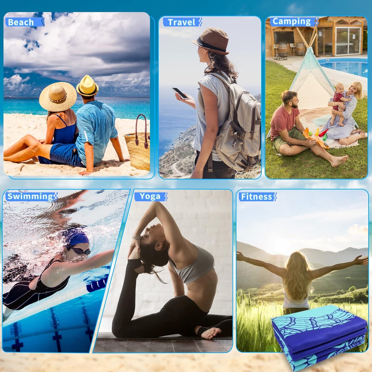 2 Pack Microfiber Thin Lightweight Beach Towel Oversized 71x32 Extra Large Sand Free Towels for Travel Swim Pool Yoga Gym Camping for Adults Women Men Beach Essentials Accessories Vacation Gift - Image 8