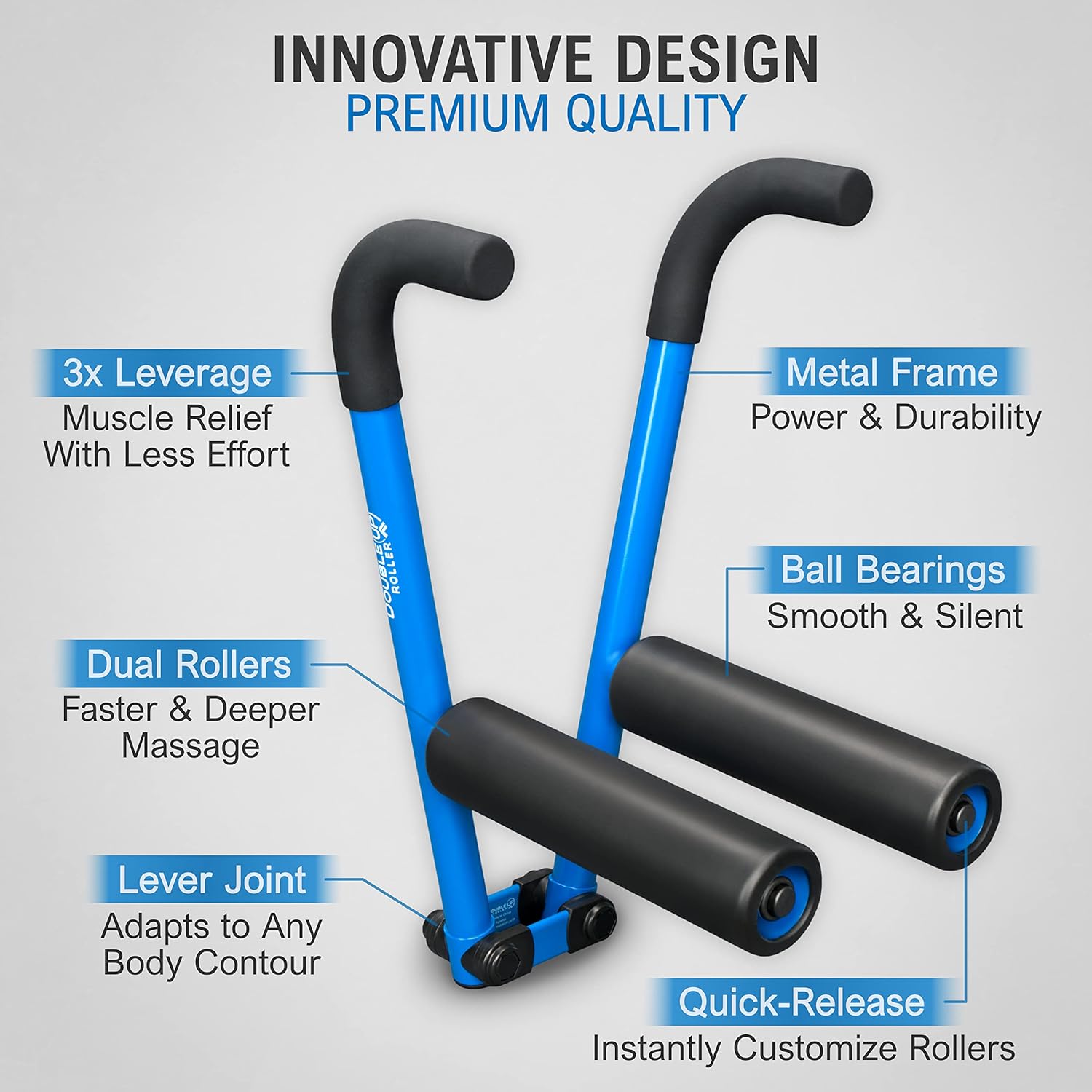DoubleUP Roller Performance Kit - Muscle Massager with Lever-Action Pressure Control and Quick-Change Rollers - Image 6