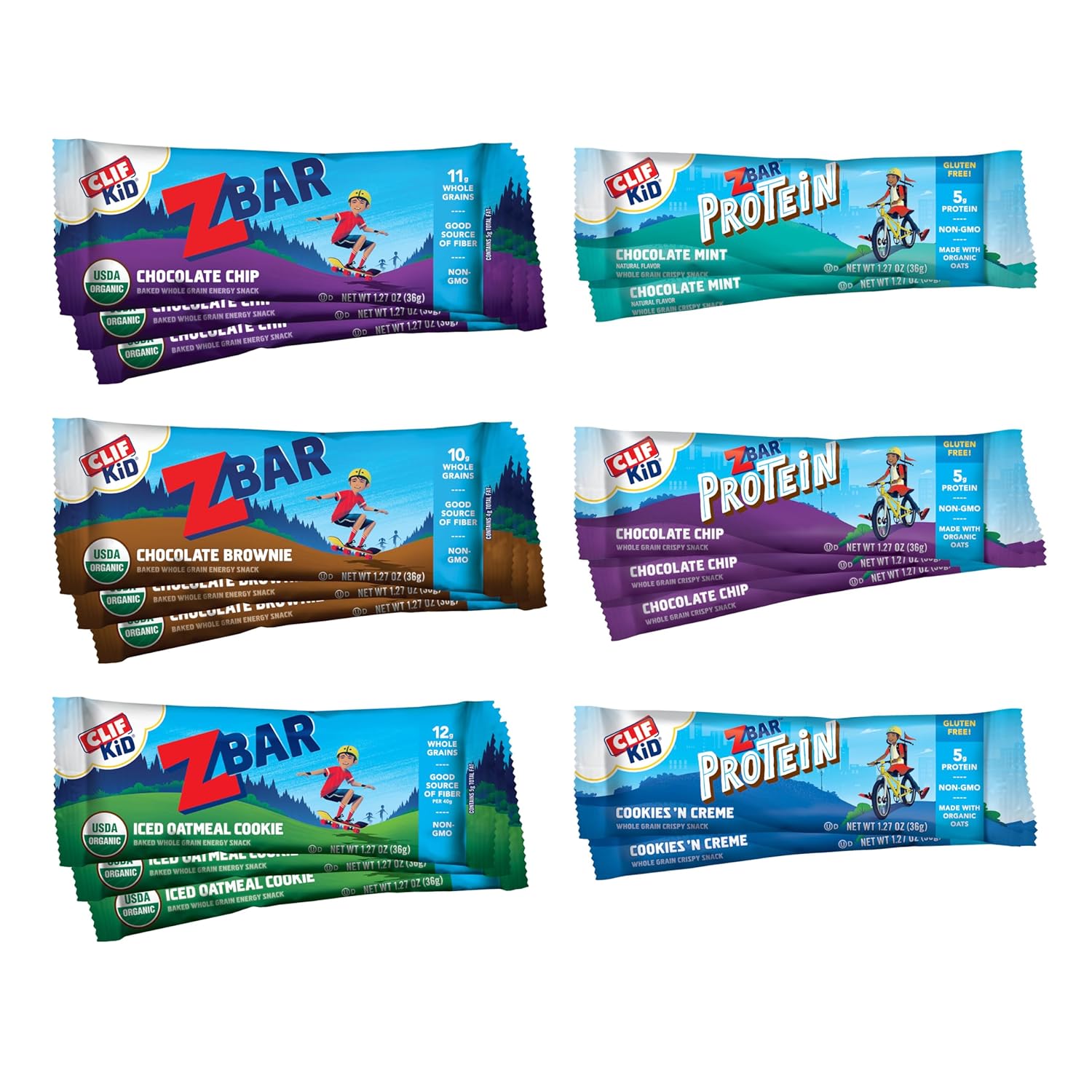 CLIF Kid Zbar and Zbar Protein - Variety Pack - Whole Grain Snack Bars - Made with Organic Oats - Non-GMO - 1.27 oz. (16 Count) - Image 2