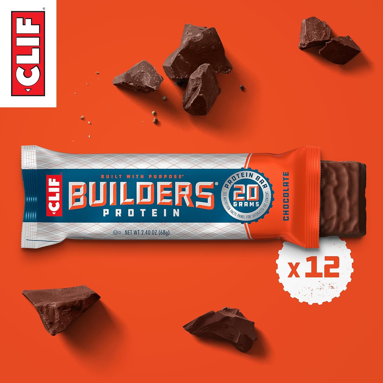 CLIF Builders - Chocolate Flavor - Protein Bars - Gluten-Free - Non-GMO - Low Glycemic - 20g Protein - 2.4 oz. (12 Count) - Image 3