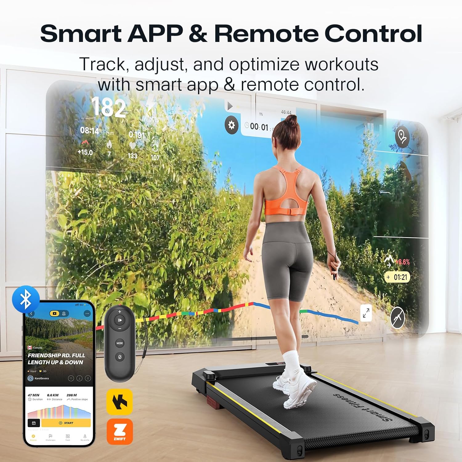 Smart Walking Pad with App & Remote Control, 3-in-1 Under Desk Treadmill, Compact & Quiet Treadmill for Home Office, Double Shock Absorption, No Assembly Needed - Image 3