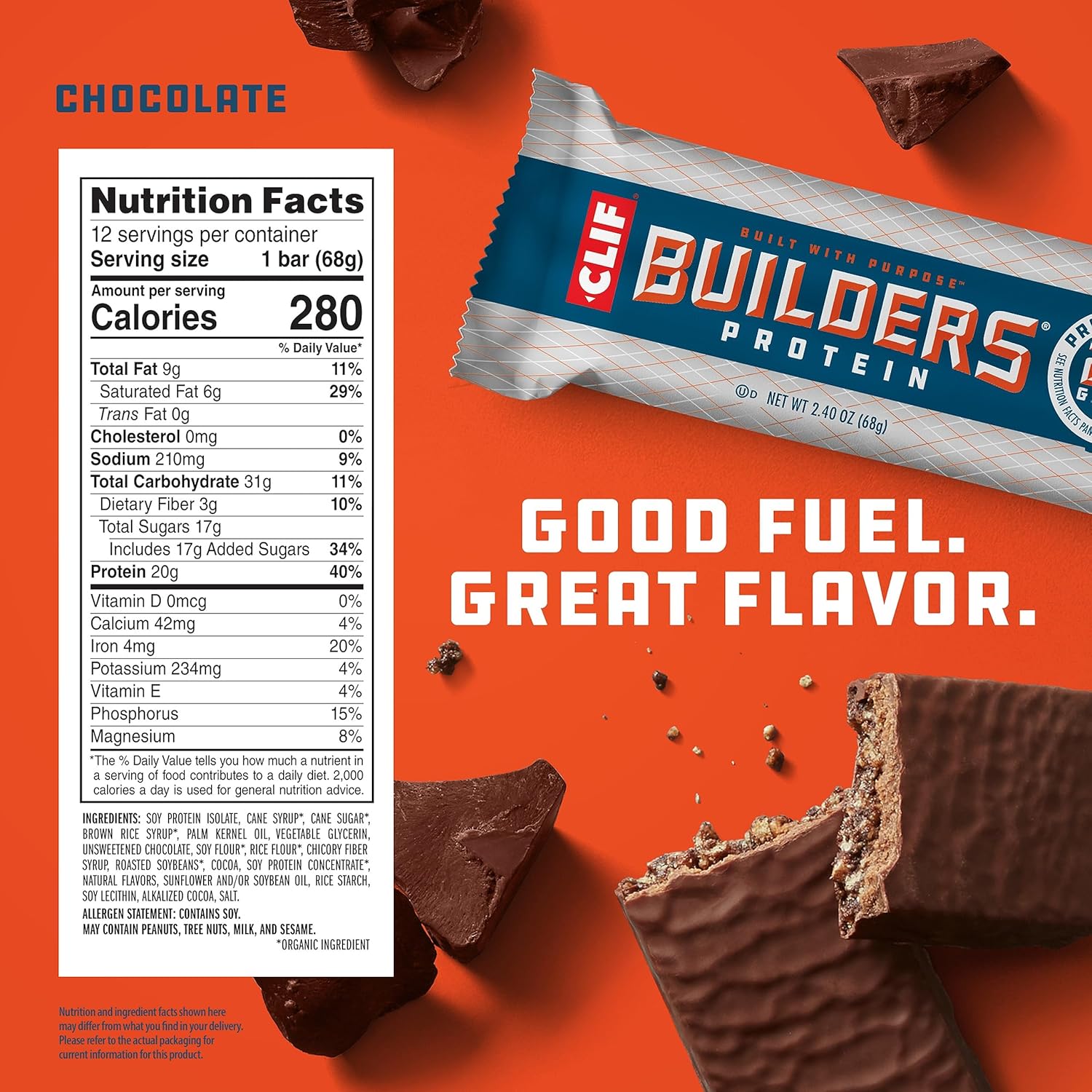 CLIF Builders - Chocolate Flavor - Protein Bars - Gluten-Free - Non-GMO - Low Glycemic - 20g Protein - 2.4 oz. (12 Count) - Image 7