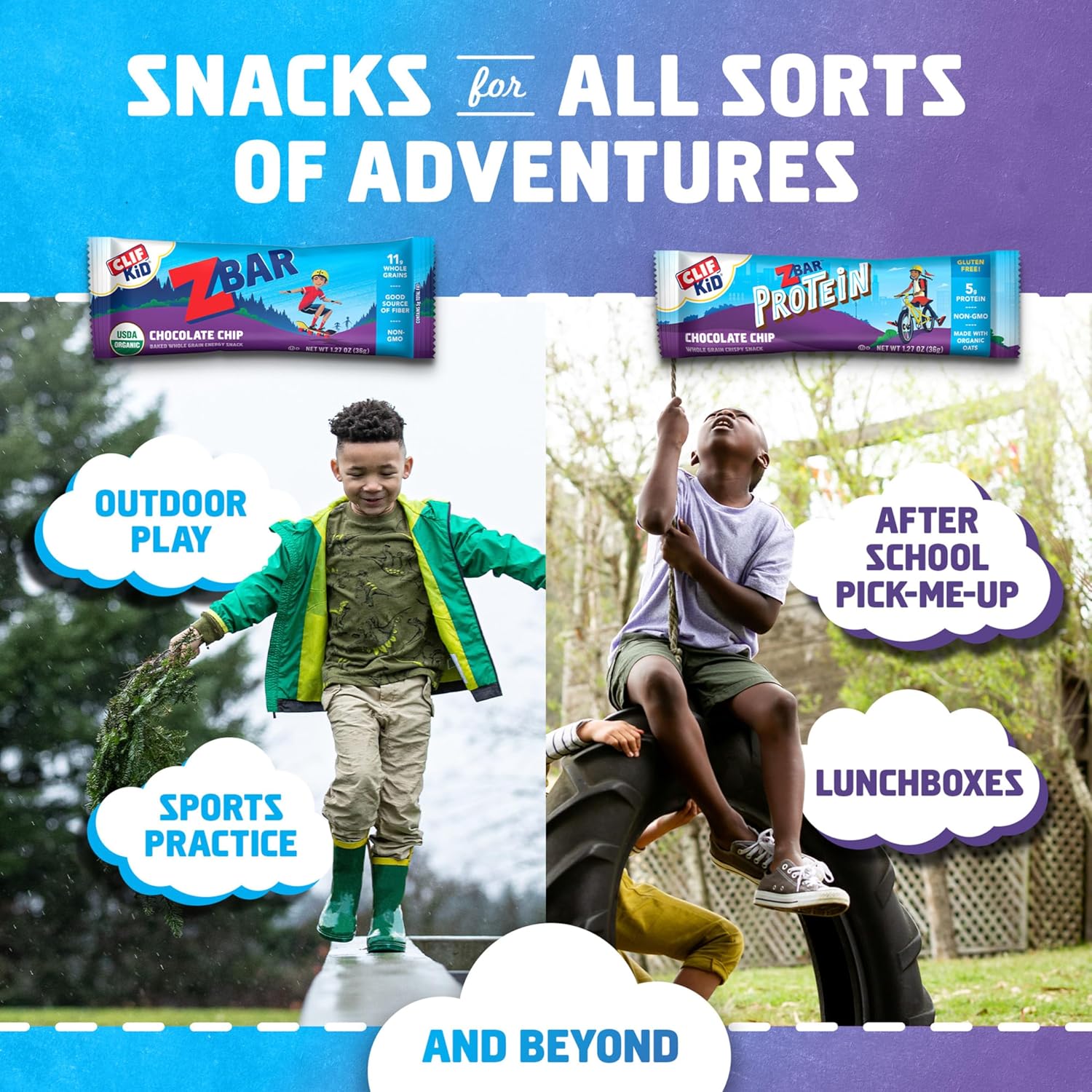 CLIF Kid Zbar and Zbar Protein - Variety Pack - Whole Grain Snack Bars - Made with Organic Oats - Non-GMO - 1.27 oz. (16 Count) - Image 5